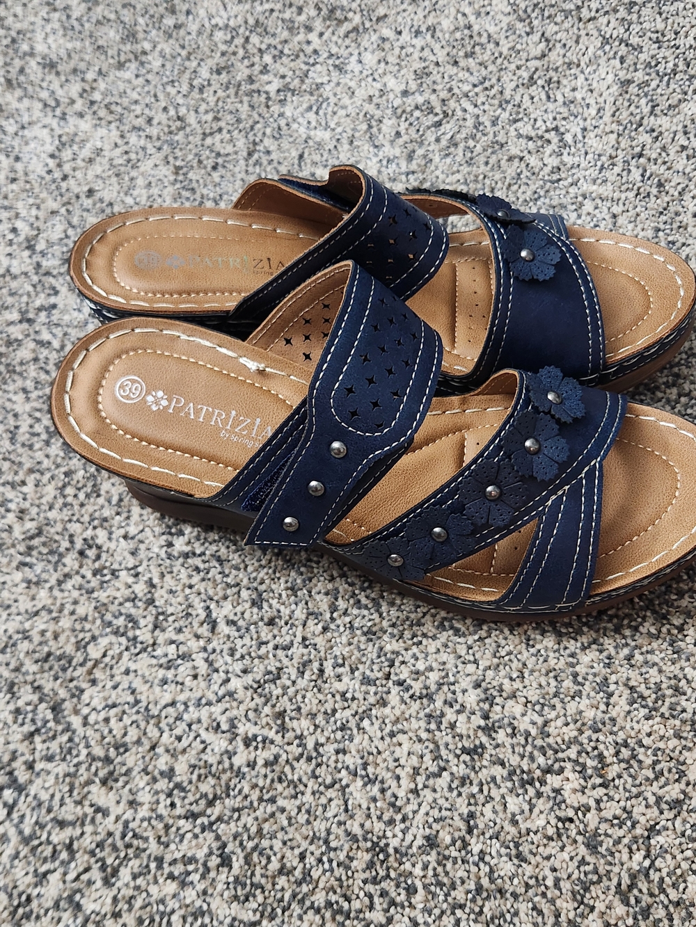 Patrizia Navy Flower Wedge Sandals for Women